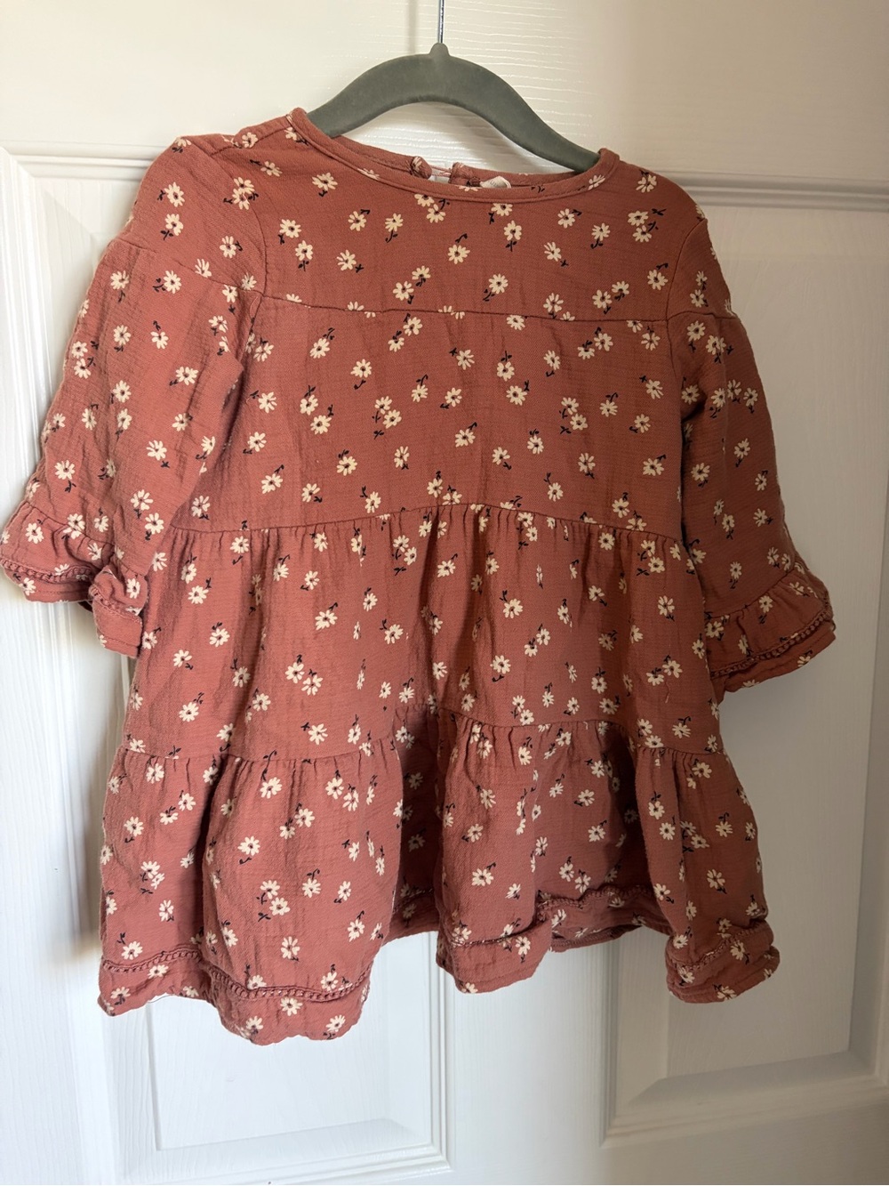Quincy Mae Rusty Rose Floral Tiered Long Sleeve dress